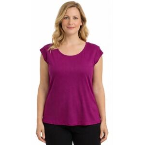 Kasper Separates Raspberry Shell Top Wms XL Cap Sleeve Scoop Neck Stretch Blouse